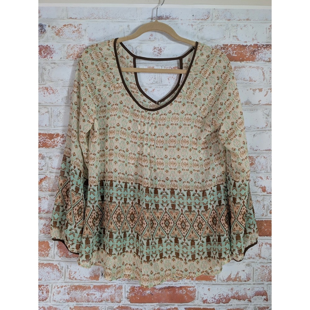 Anthropologie Blu Pepper Vintage Blouse Women Medium Brown Boho Tribal